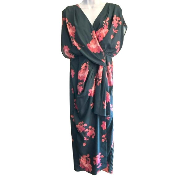 Wayward Fancies eShakti Custom Green Pink Floral Midi Dress Gathered Slimming - Picture 1 of 6